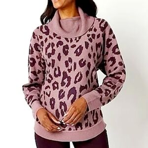 Liz Claiborne Purple Leopard Print Cowl Neck Sweater, Size Medium